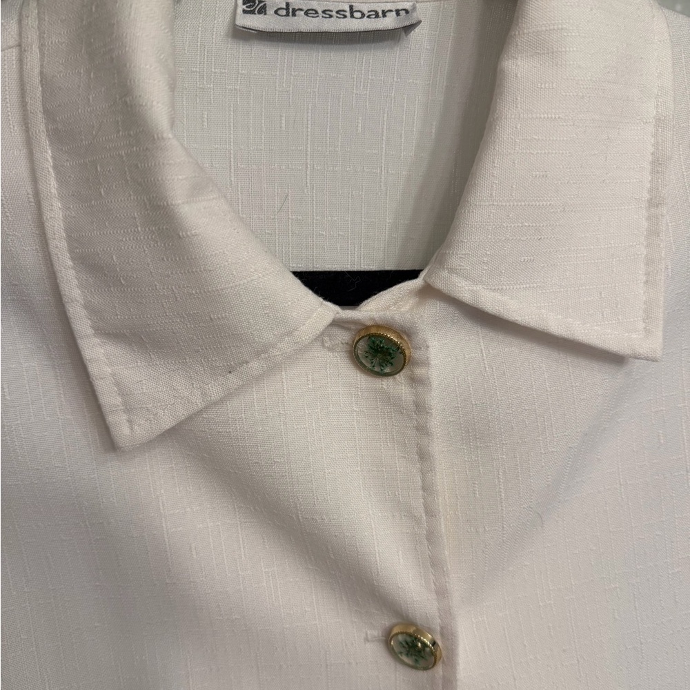 Dressbarn Ivory Blouse with Green Accents - Picture 2 of 3